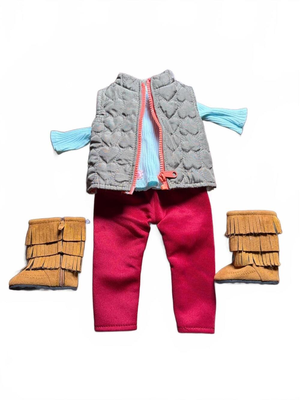 Our Generation 18" Doll Outfit Quilted Vest Red Pants Fringe Boots